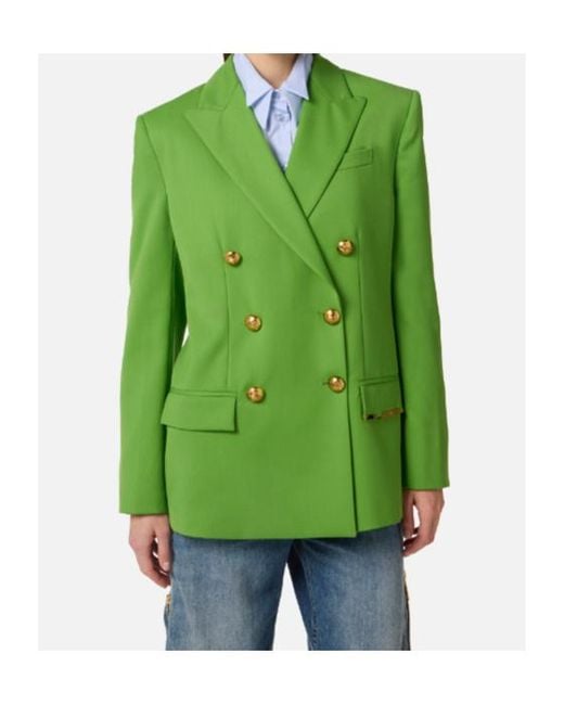 Elisabetta Franchi Green Double-Breasted Long-Sleeved Jacket