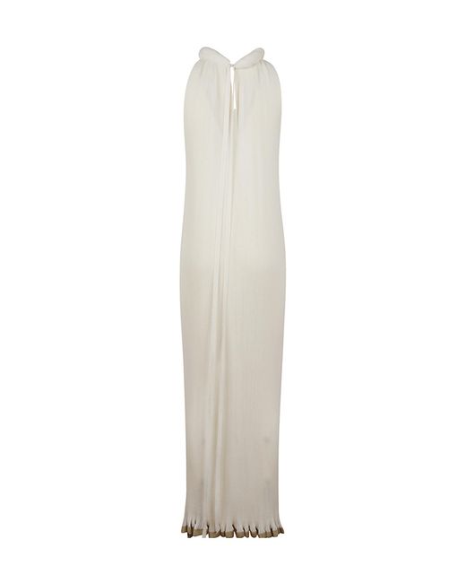 Alberta Ferretti White Long Plissé Knit Dress