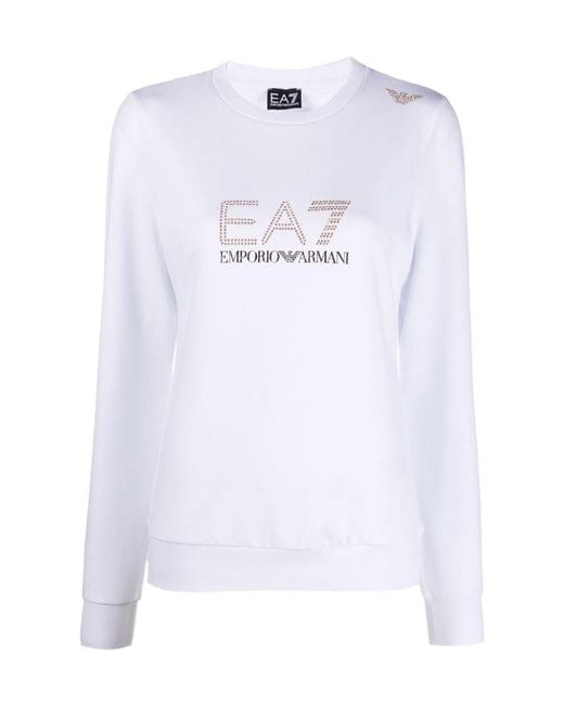 EA7 White Stud-Detail Long-Sleeved T-Shirt