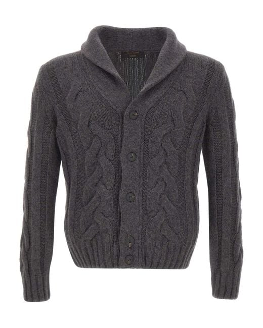 Gran Sasso Gray Cable Knit Shawl Collar Cardigan for men