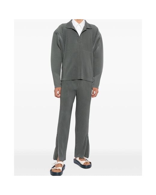 Homme Plissé Issey Miyake Gray Pleated Zip-Detail Trousers for men