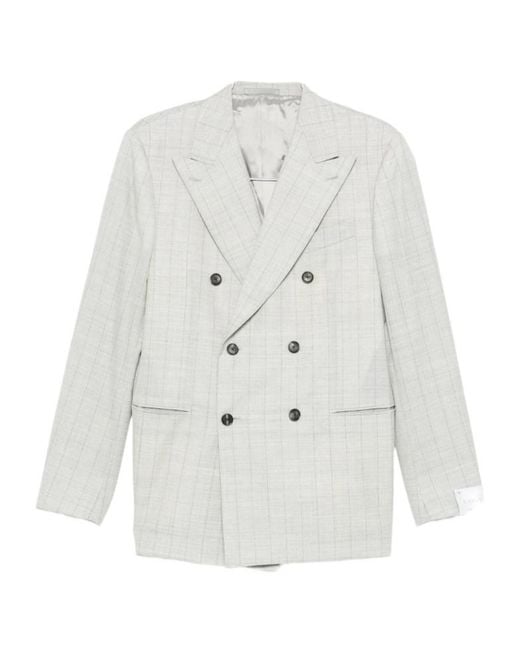 Caruso White Norma Double-Breasted Check-Pattern Suit for men