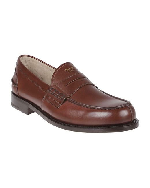Prada Brown Logo Leather Loafers for men