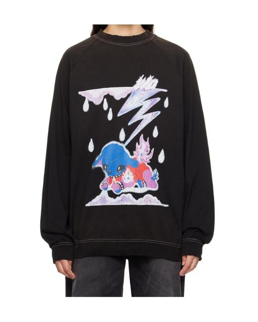 we11done Black Graphic-Print Cotton Hoodie
