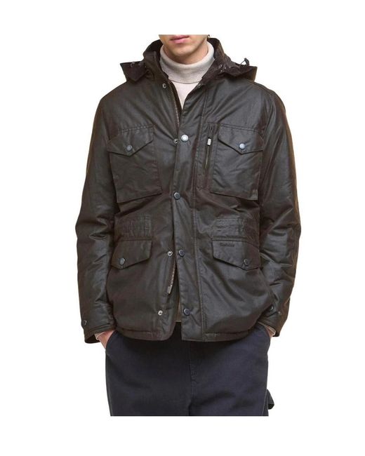 Barbour Black Winter Sapper Hooded Wax Jacket for men