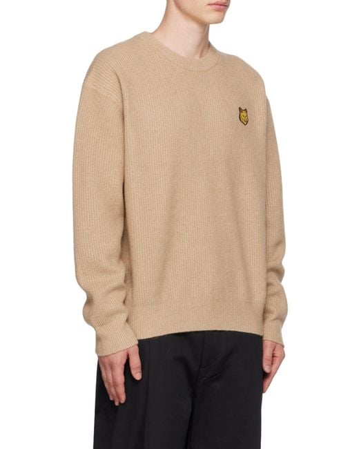 Maison Kitsuné Natural Maison Kitsuné Fox Patch Knitted Jumper for men