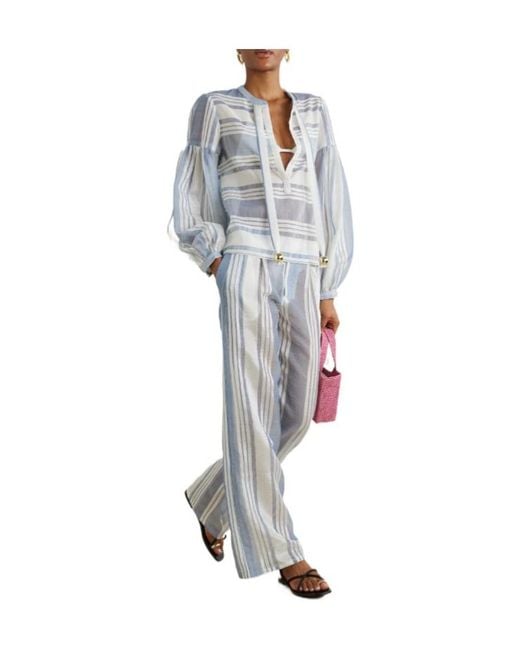 Admona Blue Embellished Striped Tulle Shirt