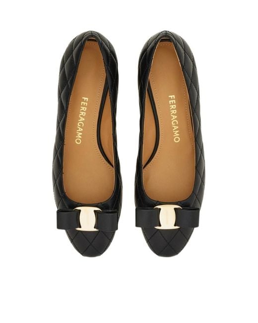 Ferragamo Black Quilted Vara Bow Pump