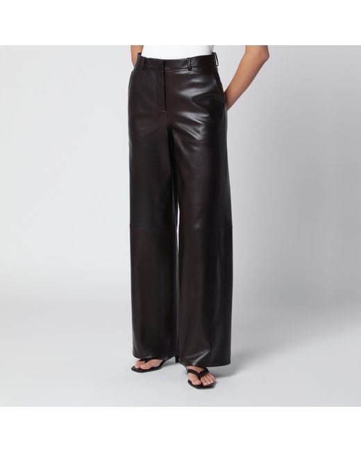 Nour Hammour Black Wide-Leg Leather Pants