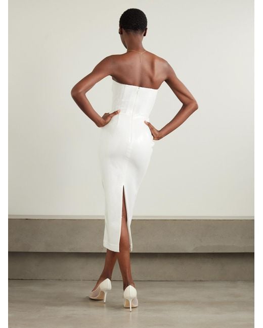 Alex Perry White Strapless Sequin Midi Dress