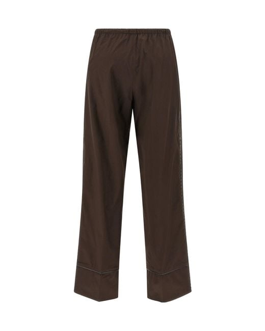 Yves Salomon Brown Leather Trim Wide-Leg Pants