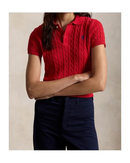 Polo Ralph Lauren Red Cable Knit Polo Top