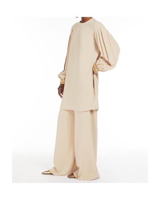 Max Mara Natural Quadro Crewneck Pleated Top