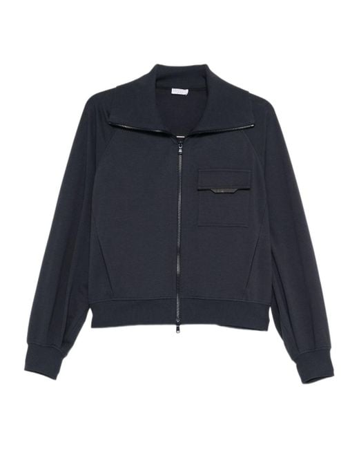 Brunello Cucinelli Blue Zip-Fastening Patch-Pocket Top
