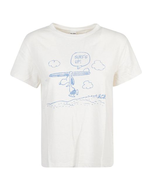 Re/done White Snoopy Surfs Up T-Shirt