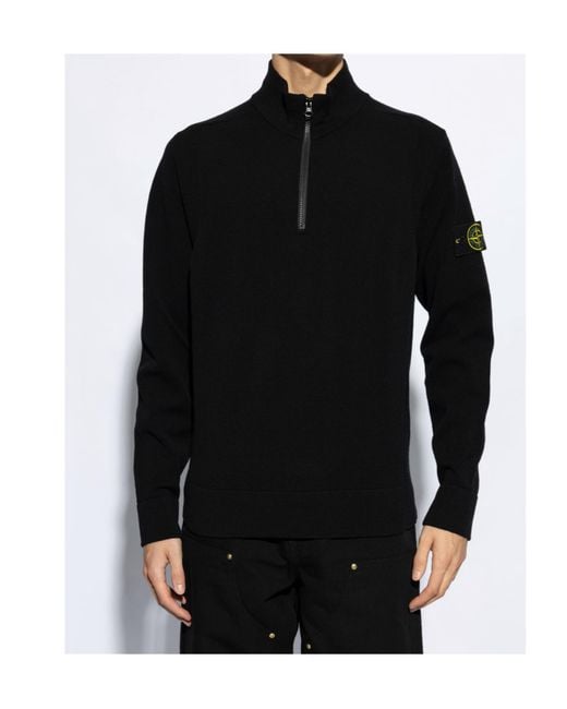 Stone Island Black Logo Patch Half-Zipped Jumper for men