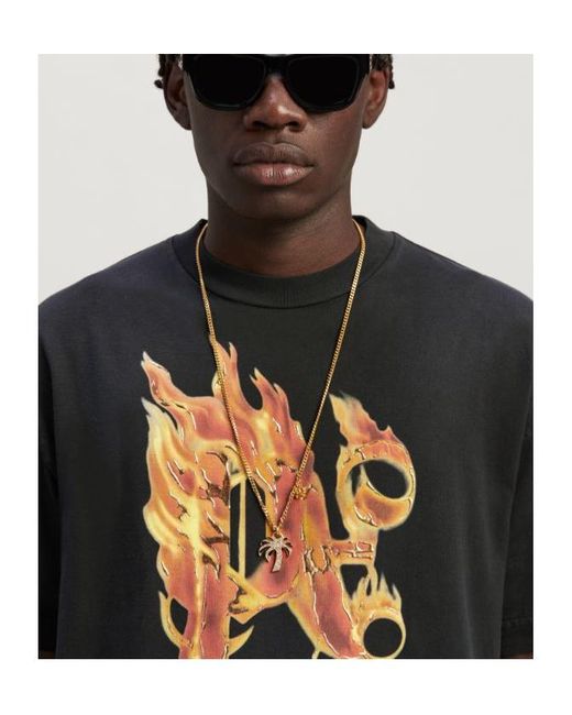 Palm Angels Black Burning Monogram T-Shirt for men