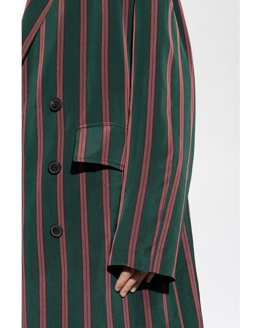 Dries Van Noten Green Striped Coat for men