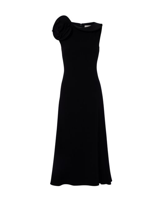 Roland Mouret Black Floral-Appliqué Crêpe Midi Dress