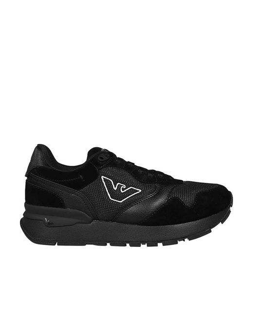 Emporio Armani Black Logo Embroidered Mesh Panelled Sneakers for men