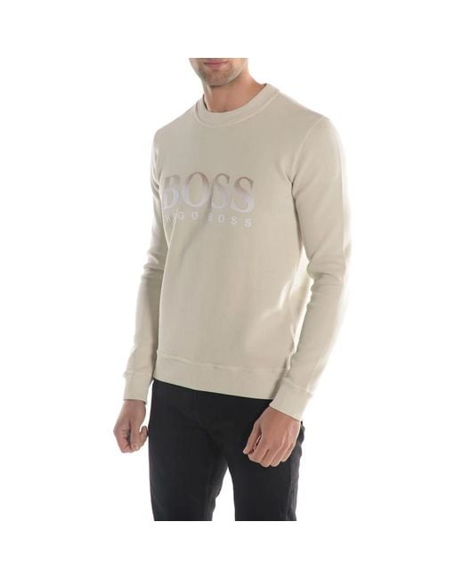 Boss Gray Round-Necked Logo Sweater for men