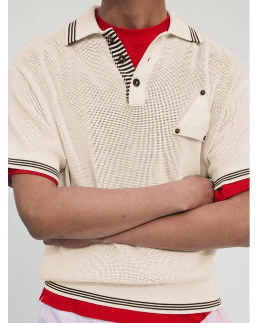 Jacquemus Natural Triangular Detail Knit Polo Shirt for men