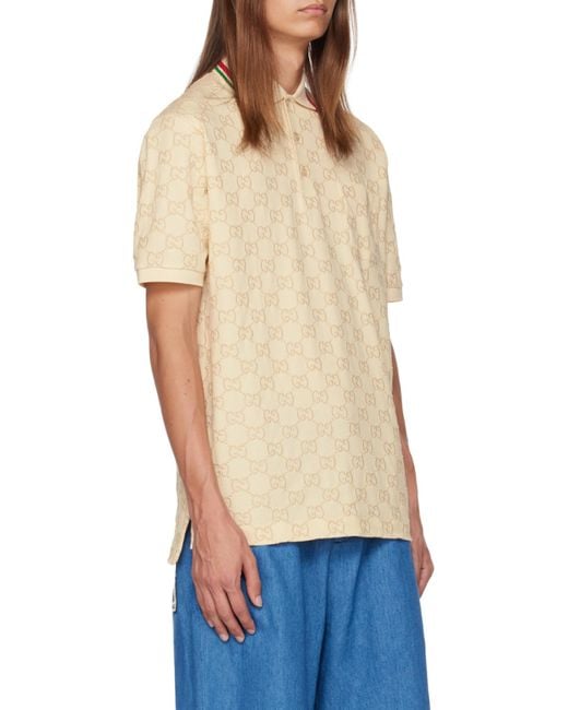 Gucci Natural Monogram-embroidered Stretch-cotton Piqué Polo Shirt for men