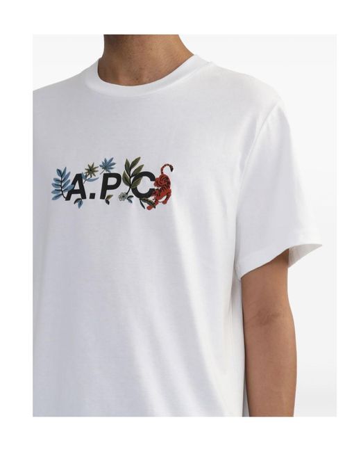A.P.C. White Logo Printed Crewneck T-Shirt for men