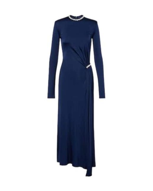 David Koma Blue Crystal-Embellished Gathered Midi Dress