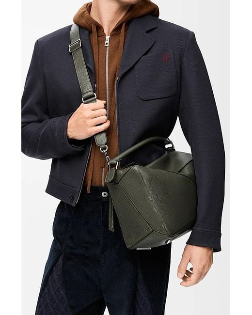 Loewe Green Large Puzzle Leather Shoulder Bag for men