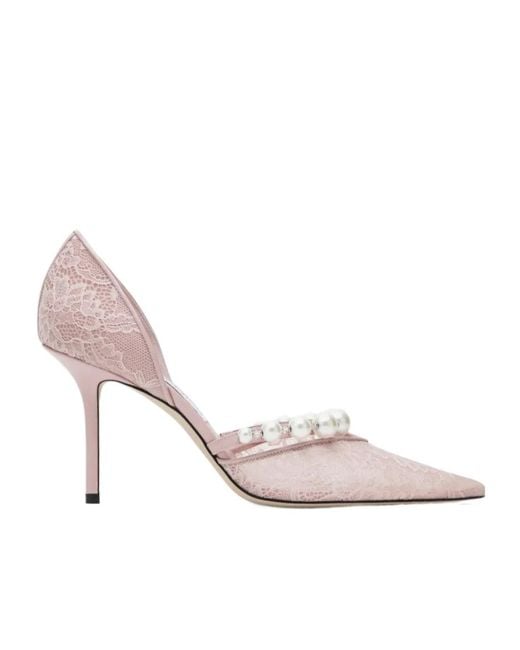 Jimmy Choo Pink Aurelie Lace-Pearl Pumps