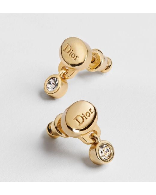 Dior Metallic Logo Stud Drop Earrings