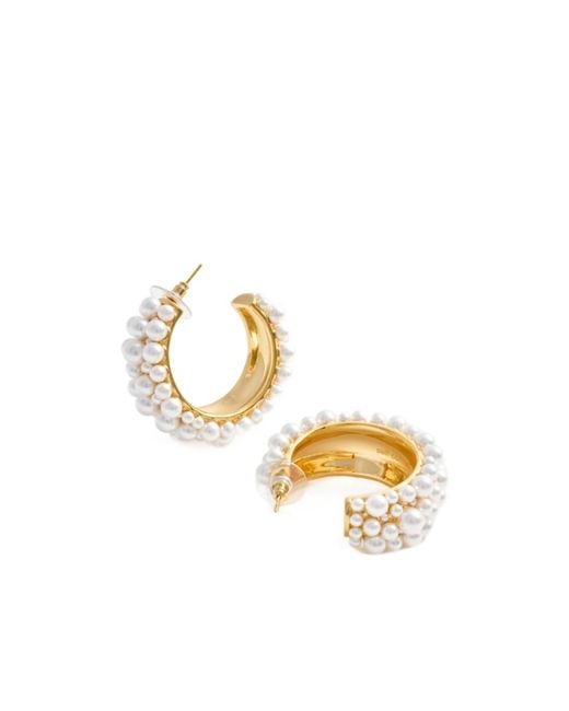 Self-Portrait Metallic Pearl-Embellished Hoop Earrings