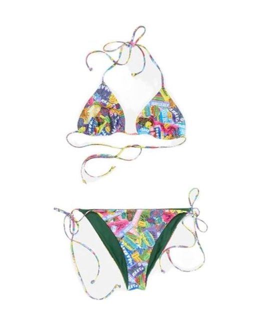 Acne White Graphic-Print Bikini