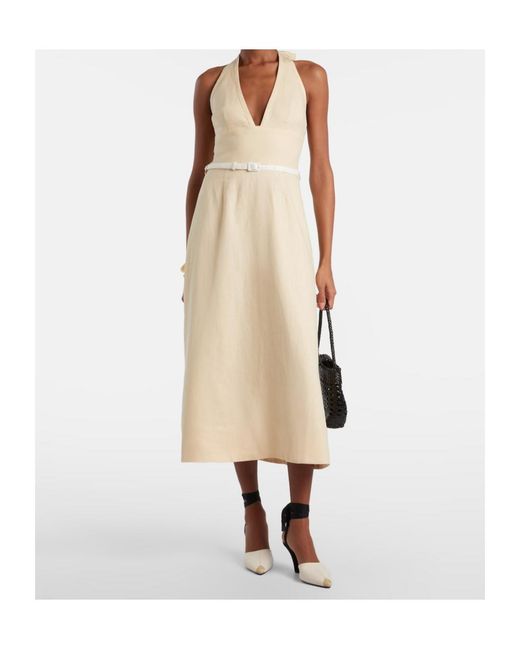 Posse Natural Pamela Halterneck Linen Midi Dress