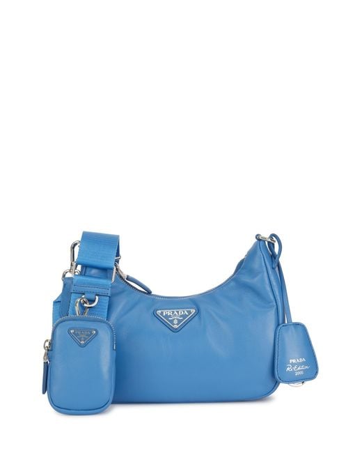 Prada Blue Logo Plaque Chain-Linked Shoulder Bag