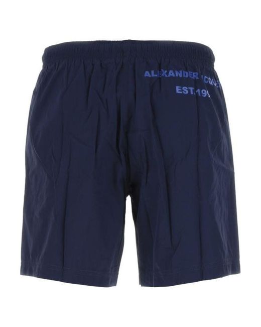 McQueen Blue Graffiti Logo Swim Shorts for men