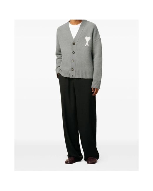 AMI Gray Long-Sleeved Cardigan for men