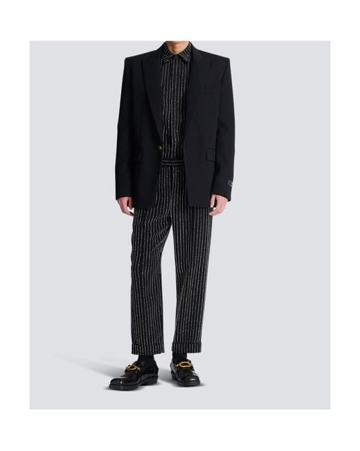 Balmain Black Grain De Poudre Wool 1-Button Jacket for men