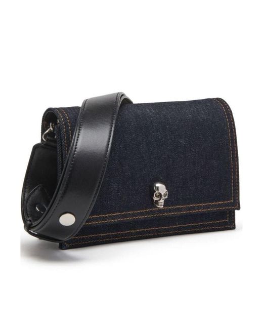 Alexander McQueen Black Small Logo Printed Denim Satchel Bag