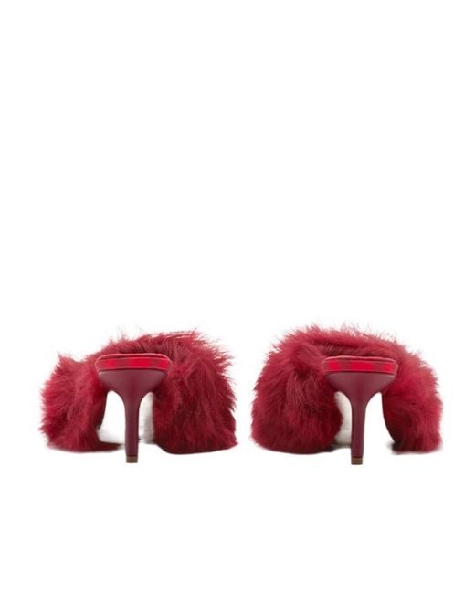 Burberry Red Jackie Open-Toe Shearling Sandals