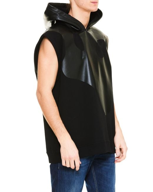Burberry Black Leather Monster Logo Sleeveless Hoodie for men