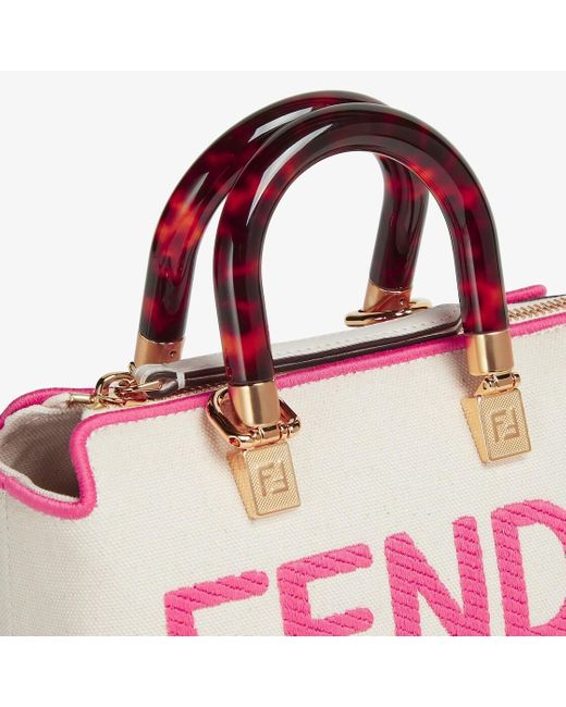 Fendi Pink Canvas Small Boston Bag With Roma Embroidery
