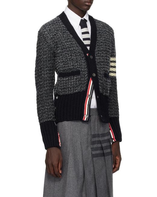 Thom Browne Black Bar Mélange-Effect Button-Up Cardigan for men