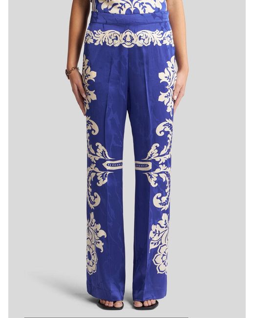 Etro Blue Floral Printed Straight-Leg Trousers