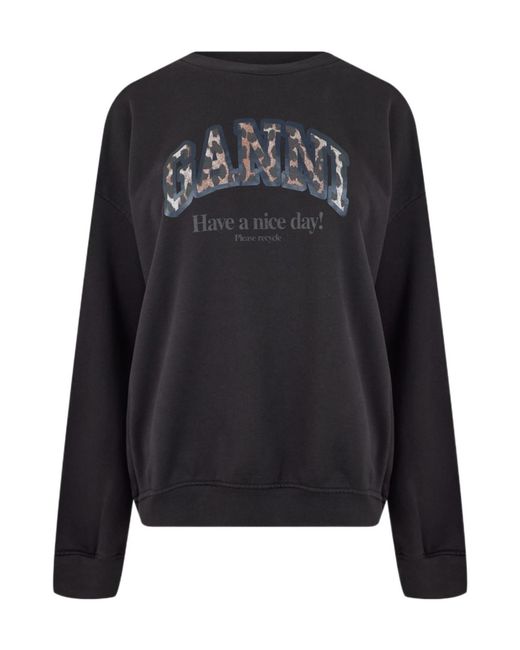 Ganni Black Crew Neck Sweatshirt