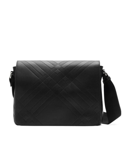 Burberry Black Checked Foldover-Top Messenger Bag for men