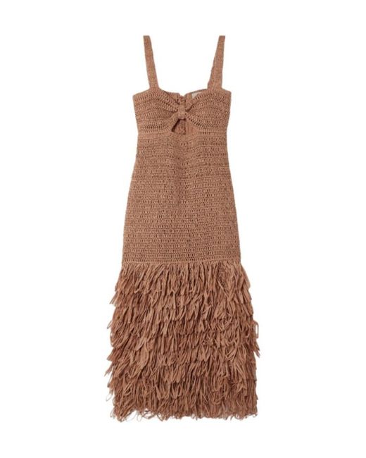 FARM Rio Women's Brown Cutout Fringed Raffia Midi Dress -  www.toquedesaborminas.com.br
