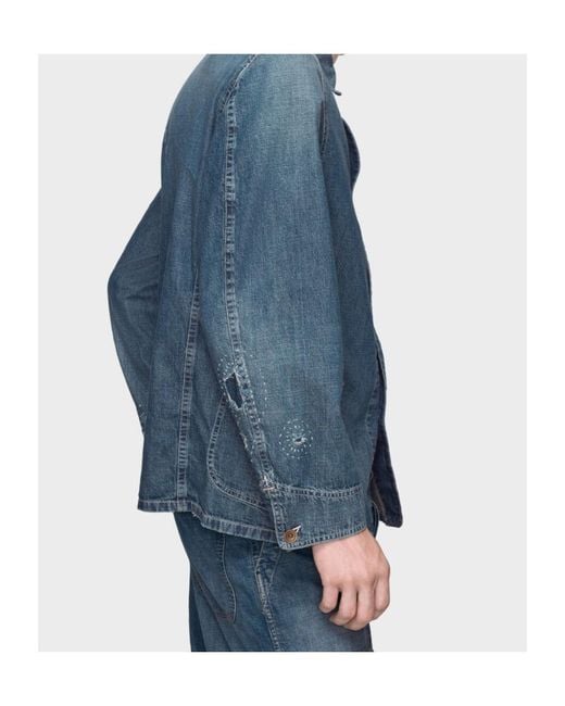 Maison Margiela Blue Distressed Denim Caban Jacket for men