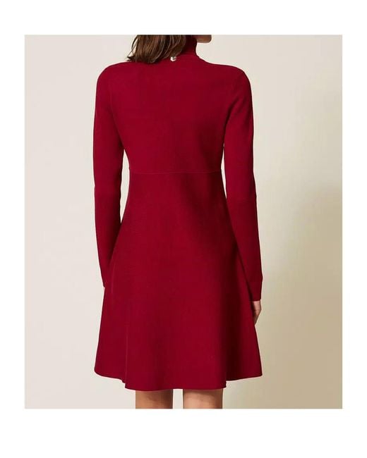 Twinset Red High-Neck Knit Dress